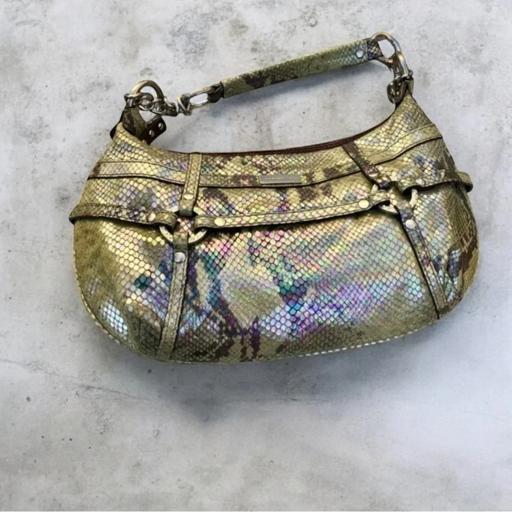 ADRIENNE VITTADINI GENUINE SNAKE SKIN PRINT LEATHER BAG GOLD HARDWARE